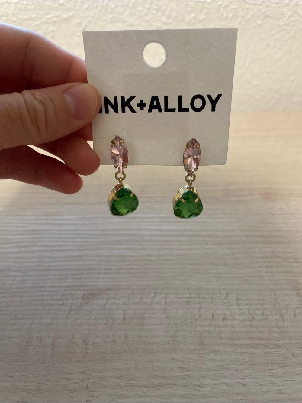 Ink + Alloy Green and Pink Crystal Drop Earrings